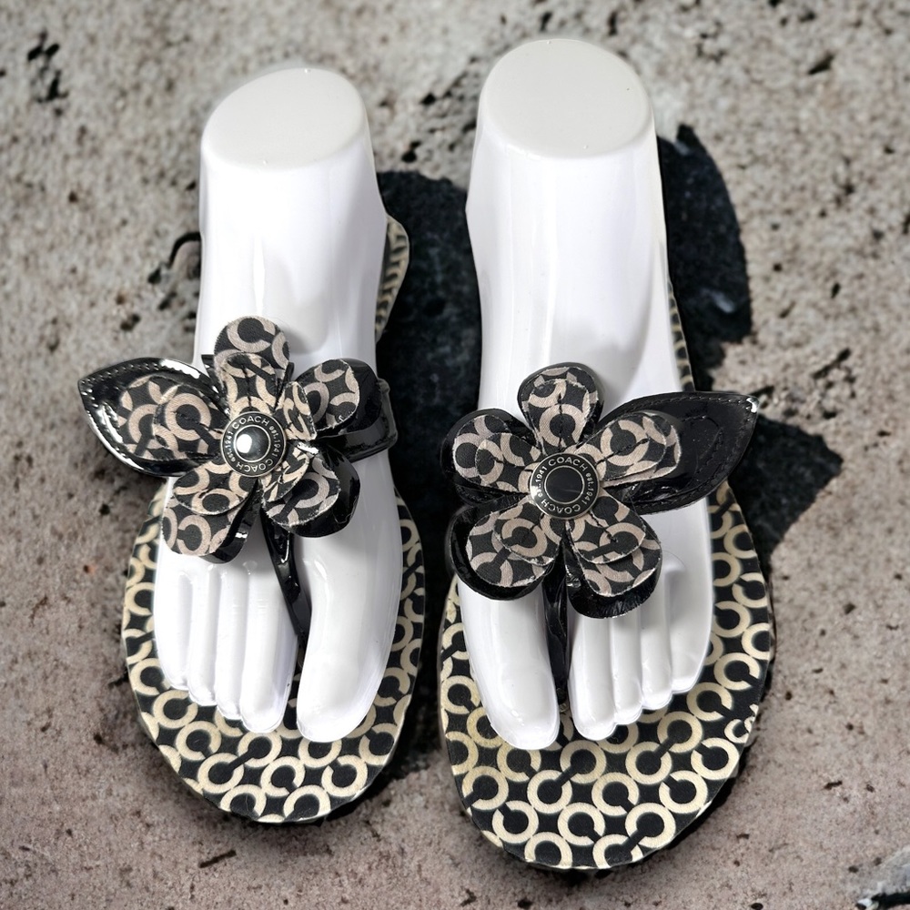 Coach Pattey Sandal Flower Detail Flat Slide Blac… - image 2